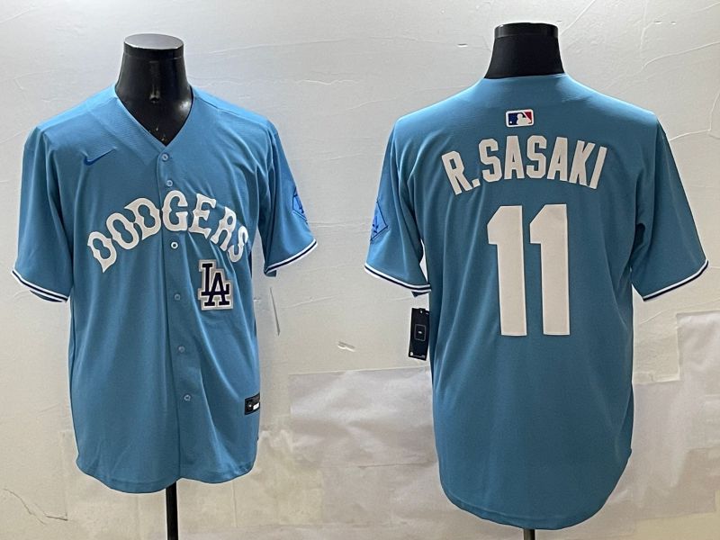 Men Los Angeles Dodgers #11 R.Sasaki Light Blue Joint Name 2025 Nike MLB Jersey style 11->los angeles dodgers->MLB Jersey